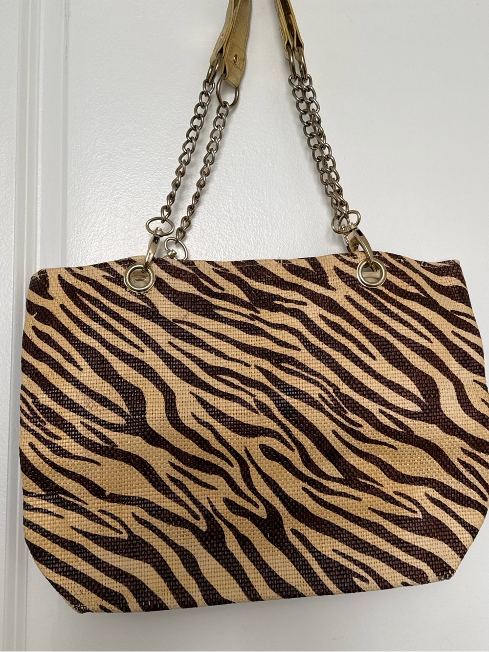 ✨5 for $25✨ Zebra Print Canvas Tote with Gold Chain Handles